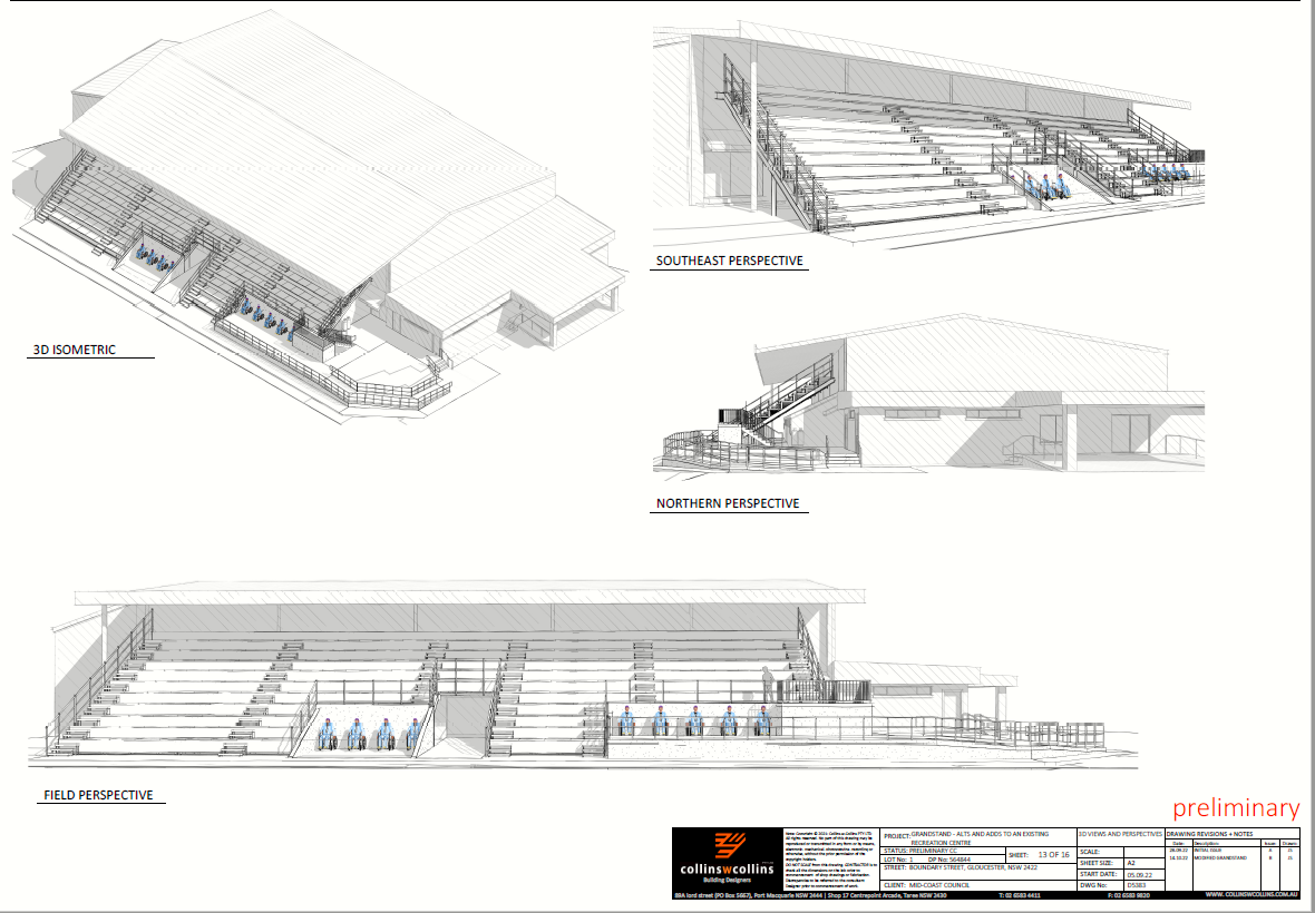 Perspective View Designs of Gloucester grandstand